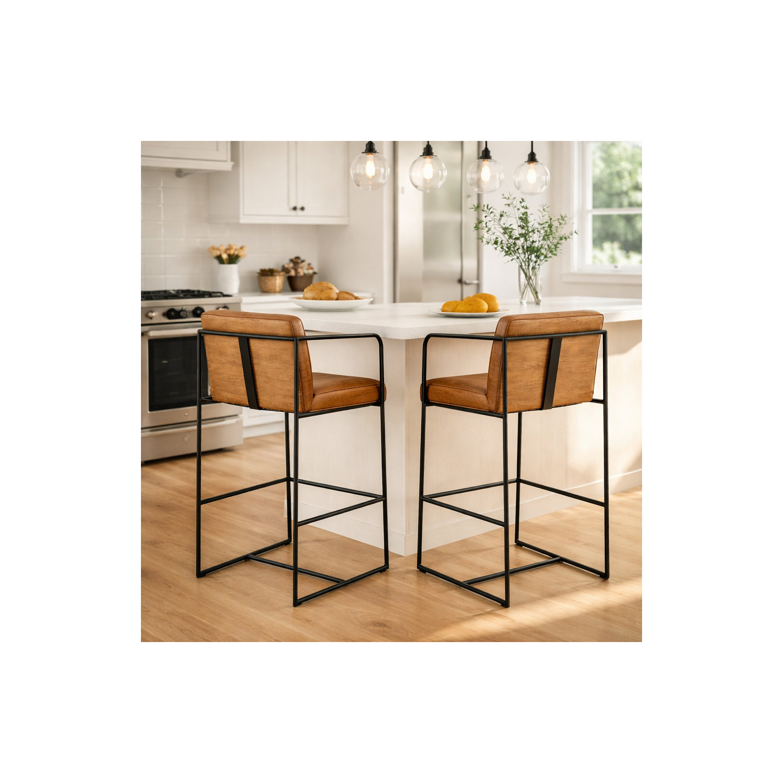 Sidney Genuine Leather Bar & Counter Stool, Counter Stool (26” Seat Height), Brown
