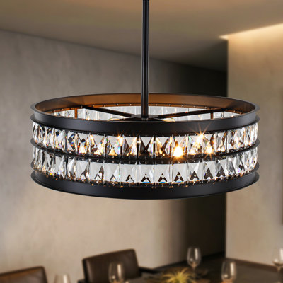 Modern 6-Light Dimmable Drum Crystal Chandelier