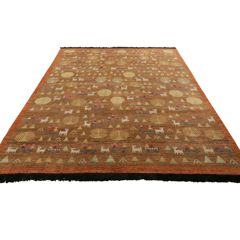 Rug & Kilim’S Swedish Folk Art Rug In Brown With Geometric Pictorials, Rectangle 9' x 12'