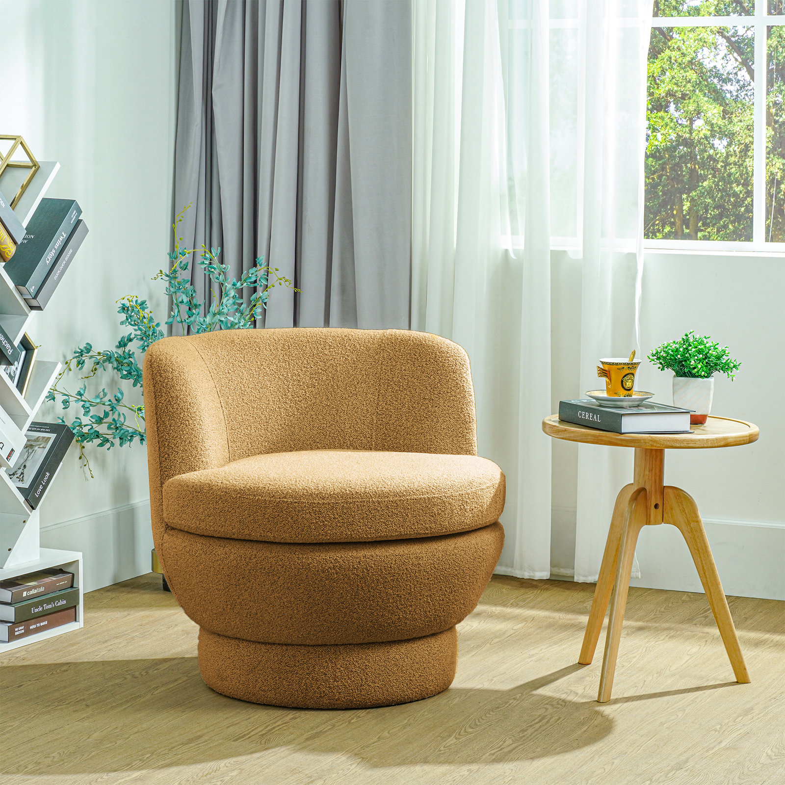 Volla Swivel Barrel Chair, Mustard Chenille