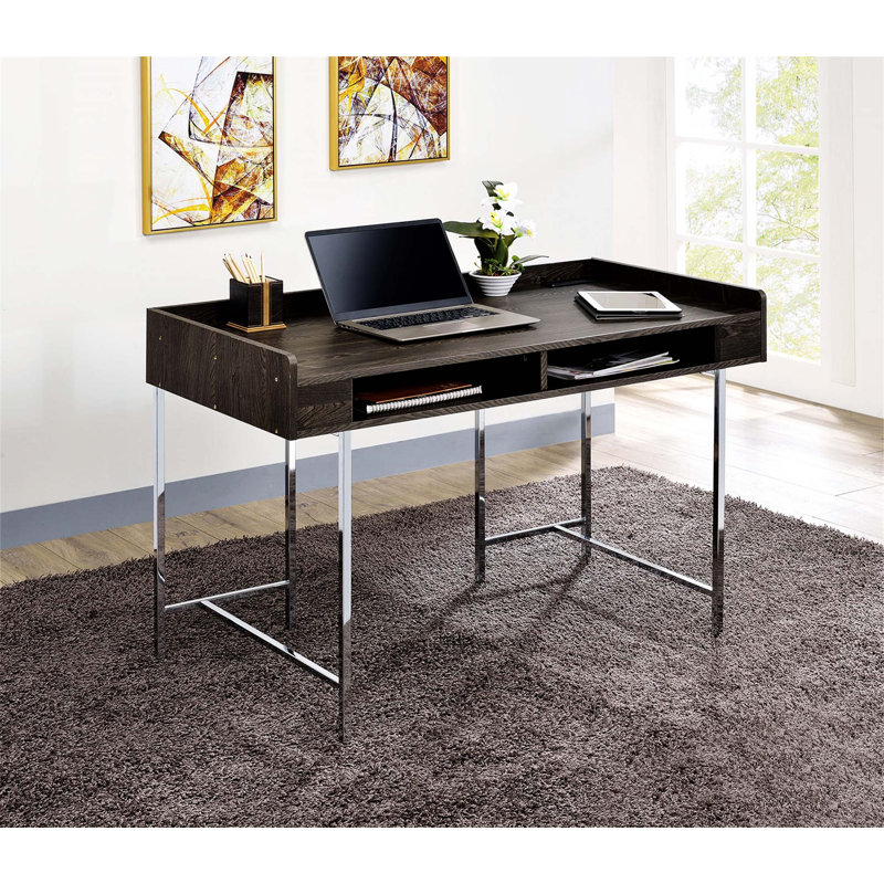 Bureau d'ordinateur contemporain avec prises de courant intégrées et tiroir de rangement pour des solutions d'espace de travail efficaces pour le bureau à domicile (BUREAU NON FAUTEUIL)