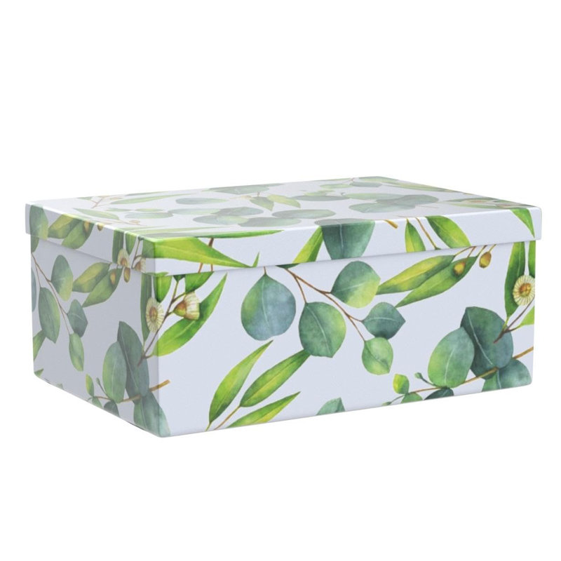 Decorative Cardboard Boxes With Lids For Home Décor - Sprigs Of Green - Set Of 3: Large Nesting Gift Boxes, Pretty Paperboard Storage Boxes For Organizing, Memory Boxes For Keepsakes