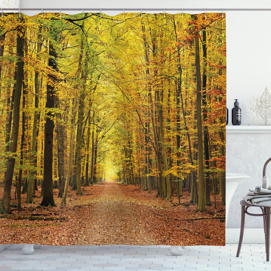 Fall Pathway in Forest with Faded Leaves Dramatic Romantic Season Scene Shower Curtain Set East Urban Home 