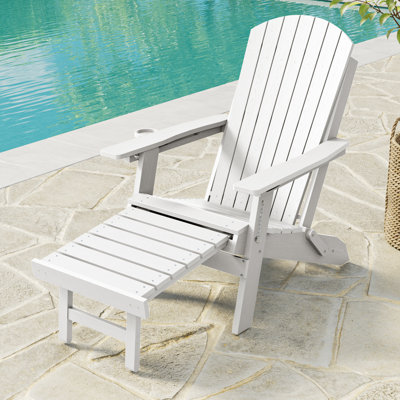 Folding Adirondack Chair with Retractable Ottoman & Cup Holder, 3-Position Adjustable for Patio, All-Weather Outdoor Seating
