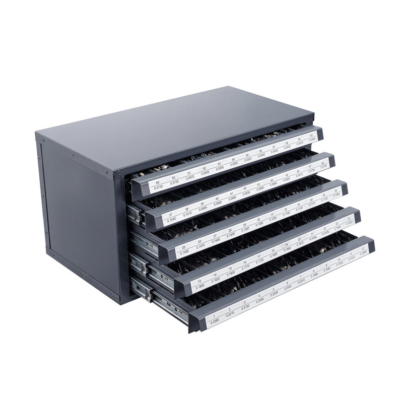 Distributeur à cinq tiroirs pour mèches en acier # 1 à # 60, compartiments étiquetés, rangement empilable, organisateur gris avec fabrication galvanisée laminée à froid