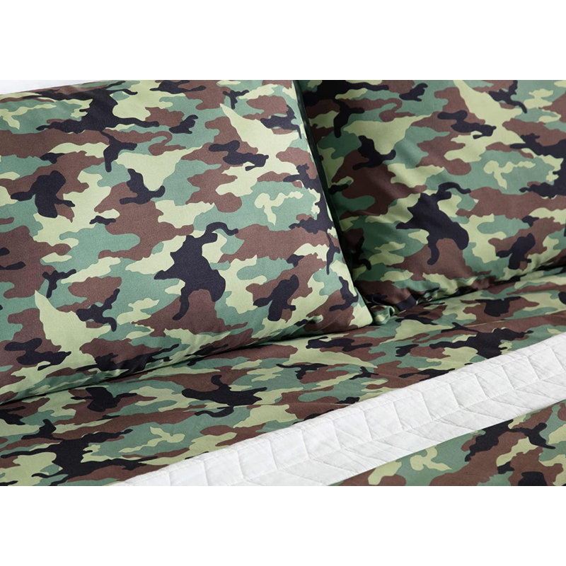 Microfiber Camouflage Sheet Set, Twin Sheet Set with 2 Additional Pieces, Green/Brown/Black