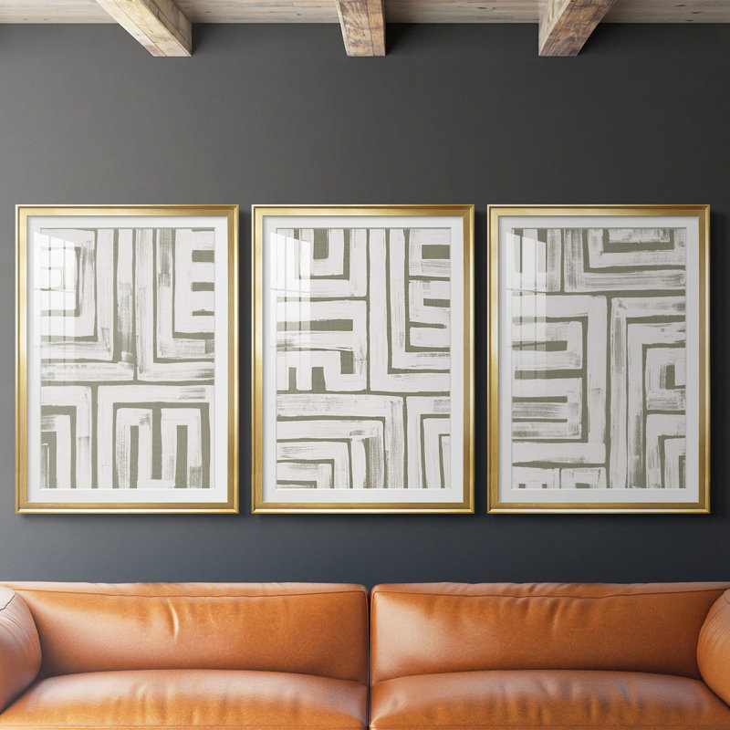 Maze Interlock I - Impression personnalisée de qualité supérieure avec cadre mat - 3 pièces, H 15 po x l 19 po, Doré