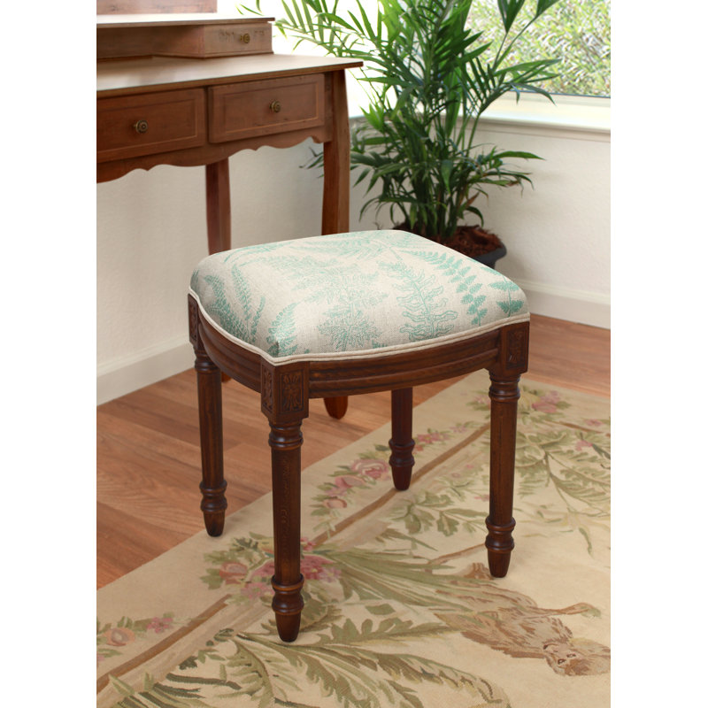 Camiah Solid Wood Accent Stool, Walnut, Aqua