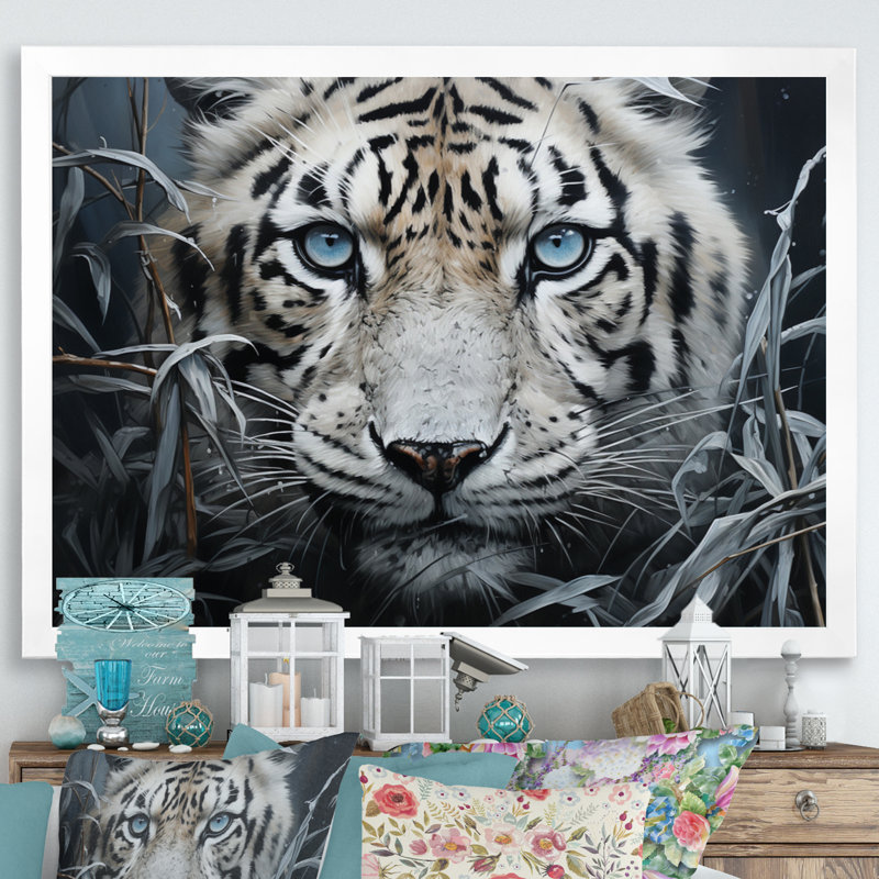 «Tiger Mysterious Watcher II» - Impression, H 12 po x l 20 po x P 1 po, Cadre photo blanc