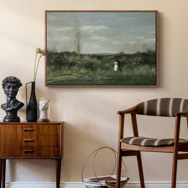Paysage rétro - DCCCLX, reproduction d'art sur toile, H 25 po x l 37 po x P 2 po, Toile encadrée noyer flottant