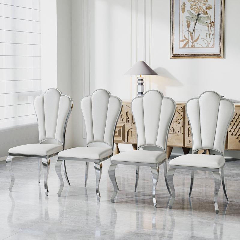 Chaise d'appoint rembourrée en similicuir, 4, Argent argent, Blanc