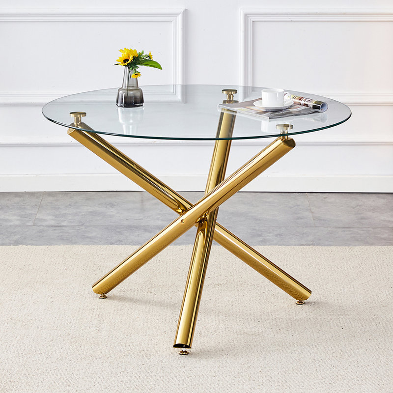 42-Inch Glass Round Table, Gold