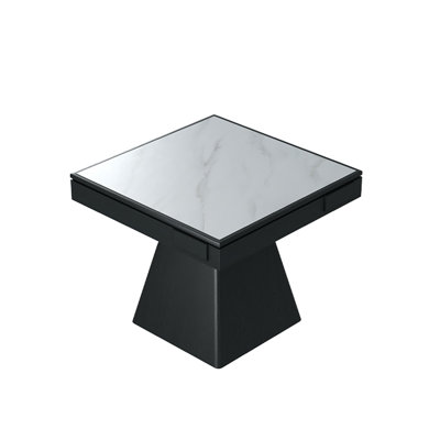 Table de poker blanche et noire en pierre frittée carrée + bois massif