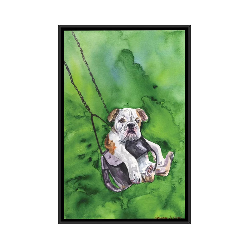 "american bouledogue chiot" , impression sur toile, H 26 po x l 18 po x P 1,5 po, Toile avec cadre noir, Pas de tapis