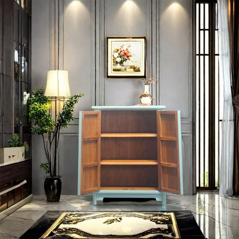 Armoire de rangement décorative à deux portes en bois de pin
