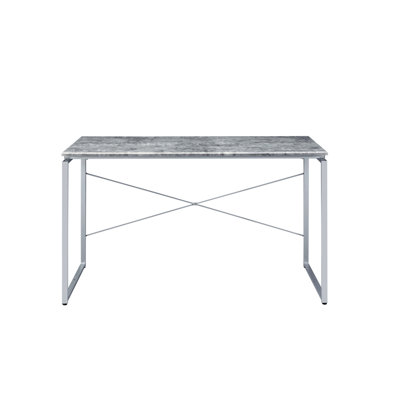 Industrial Desk With Faux Concrete Tabletop And Silver Metal Sled Legs For Work Office Top Support In Design