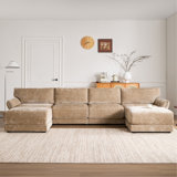 142" Modular Sectional Sofa, U-Shape With Extra-Wide Seat Cushion, USB And Type-C Charger, Petal Armrest Design, High Density Foam, Free Movement Ottoman, Wood Frame, Chenille, 6 Seat