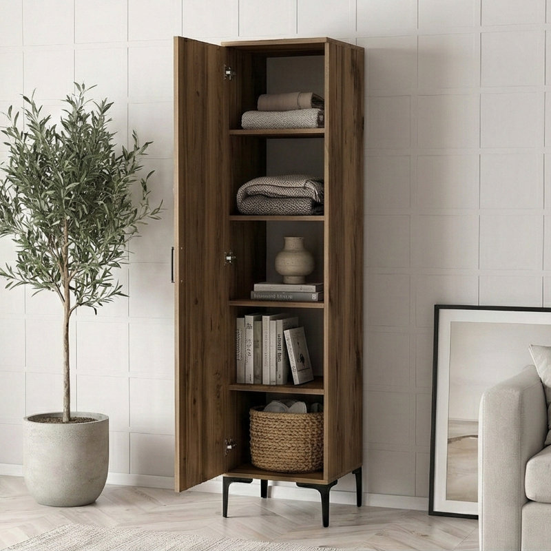 6.6 Ft. Tall Patterned Bathroom Cabinet, Walnut Cream