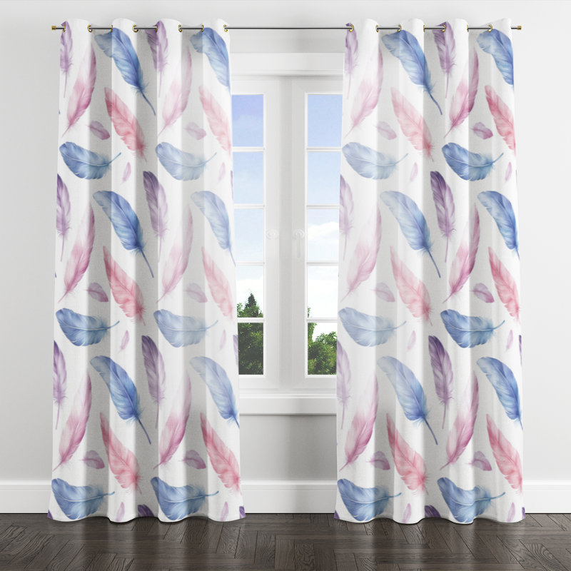 Kids Feathers Room Darkening Curtains - Airy Feather Light Grommet Curtain - 1 Panel, 52" W x 84" L, Gold Grommets