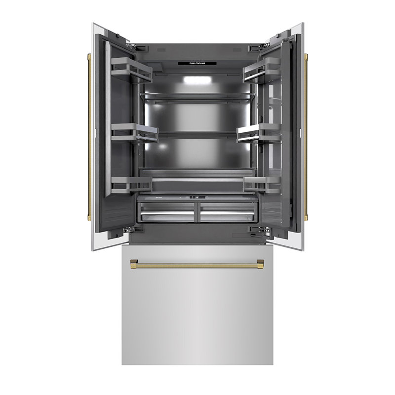 ZLINE Autograph 36 in. French Door Built-In Refrigerator w/ Gray Interior and Bronze Helix Handles, Champagne Bronze