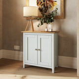 Daris 2 Door Compact Sideboard Buffet Storage Cabinet. 65cm Wide. Solid Oak Top. Polished Chrome Handles. Fully Assembled.