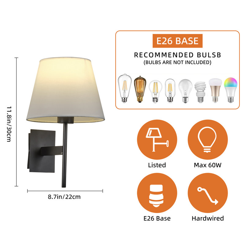 9 in. 1-Light Set of 2 Black Smart Wall Sconces with RGB+CCT Bulbs, App & Bluetooth Control, 16M Colours, Dimmable, Hardwired