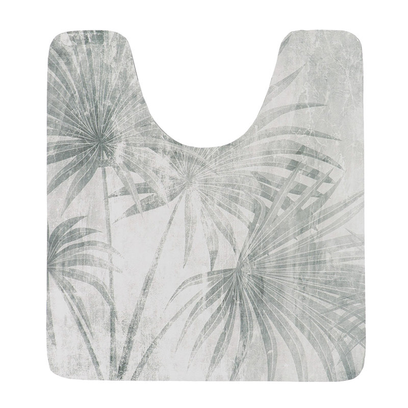 Decorative Contour Bath Mat 20x18 – Ultra Absorbent Quick Dry Rug with Anti-Slip Rubber Backing, Light Gray Palm Tree