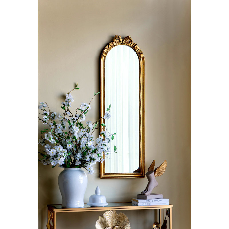 Miroir mural arqué avec cadre doré orné, 48.8" x 15.8", Or foncé, Vertical