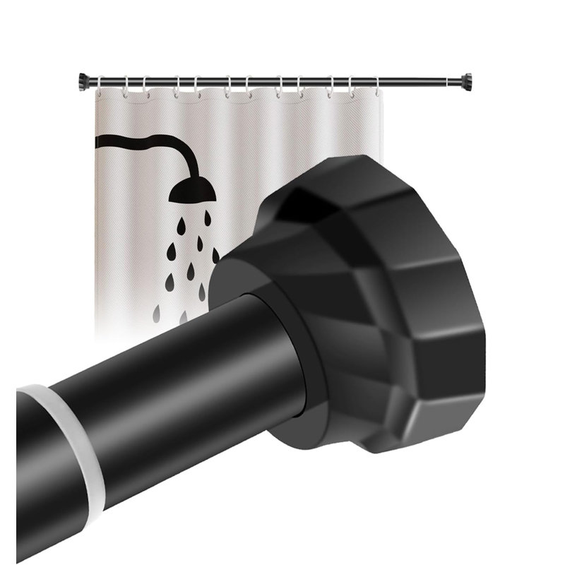 198cm Straight Tension Shower Curtain Pole & Hook Set, Matte Black