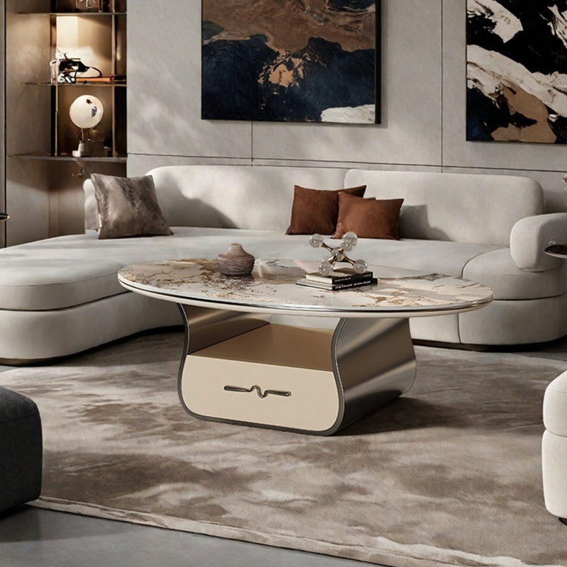Table basse ovale en pierre claire, H 16,5 po x L 51,2 po x l 27,6 po, Gris