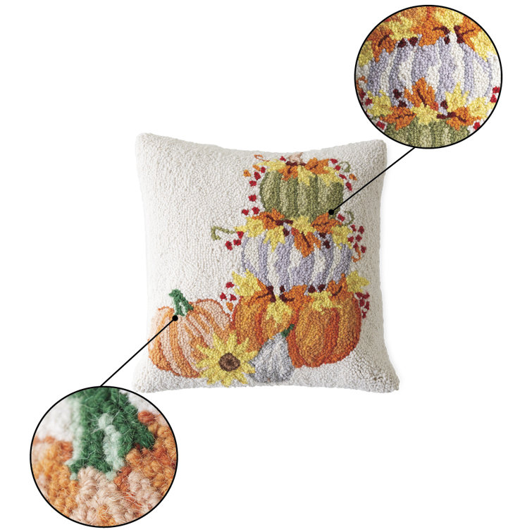 Fall Pumpkins Hand-Hooked Wool Decorative Throw Pillow