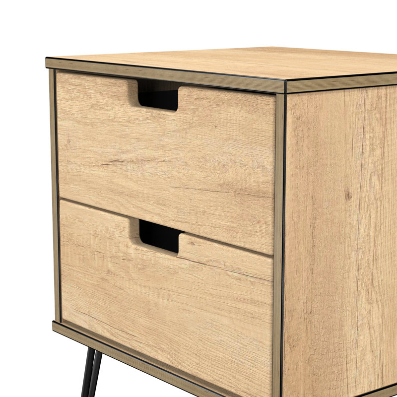Fully Assembled Fairbury 2 Drawer Bedside Table, Nebraska Oak