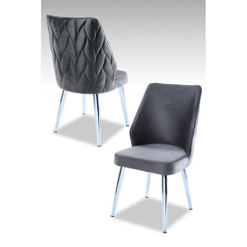Ensemble de chaises modernes (2 pièces), gris et chrome, 18,9 po x 35,4 po x 16,9 po | 100% panneau de particules enduit de mélamine, tissu 100% polyester, pieds en métal | Des sièges élégants pour les hôtels et les espaces contemporains