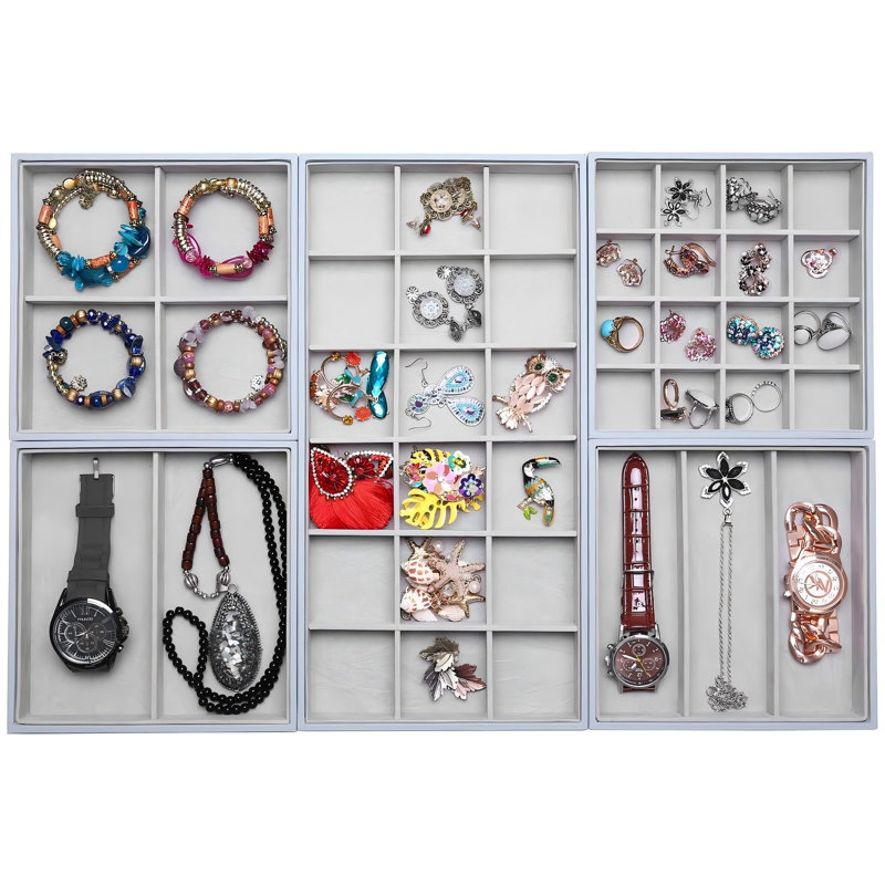 Magic Stackable Jewellery Trays Closet Dresser Drawer Organizer For Accessories, Gadgets & Cosmetics, Storage Display Showcase Holder Box, Set Of 5