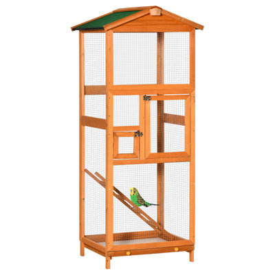 Large Orange Wooden Bird Cage Outdoor Aviary - 65", With 2 Doors, Pull-Out Tray, For Parrots & Parakeets, Fading Build 65" Parrots, Parakeets Waterproof, Pull Out Tray