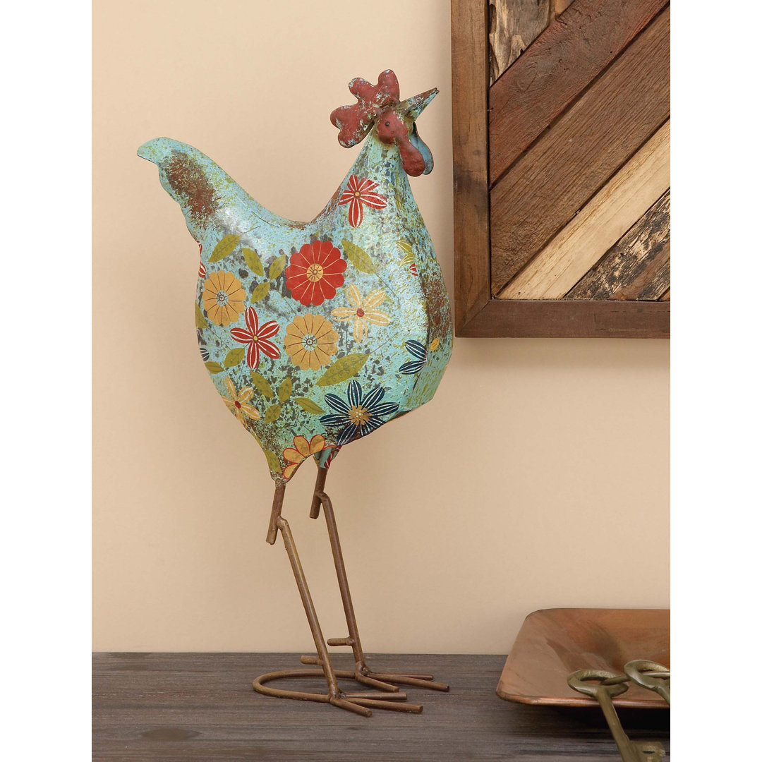 Metal Indoor Outdoor Standing Rooster Decorative Garden Sculpture with U Shaped Feet August Grove® 