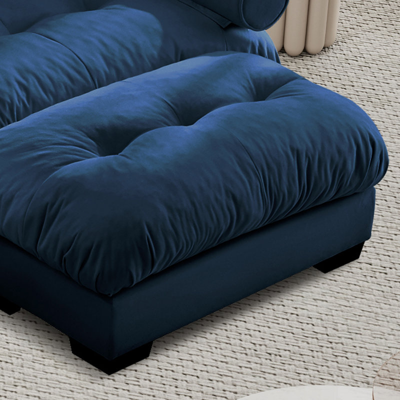 Over Size Modern Upholstered Sofa With Ottoman, Blue Velvet