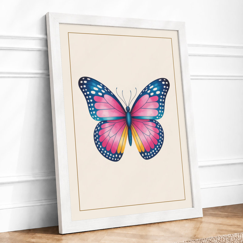 Symmetrical Butterfly Botanical - Framed Print, A2 - 59.4 x 42.0 cm, White