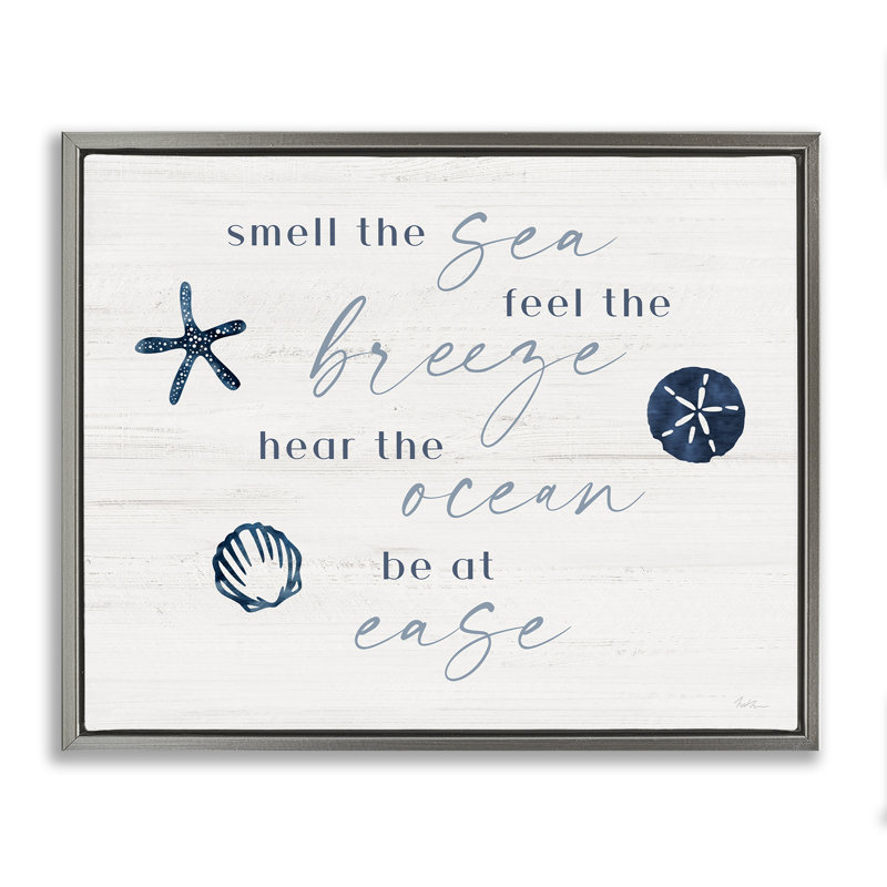 Écoute de l'océan «Be At Ease», Cadre flottant gris lustré, H 17 po x l 21 po
