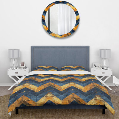 Ensemble de housse de couette Blue Gold Glamour Chevron II - Midcentury