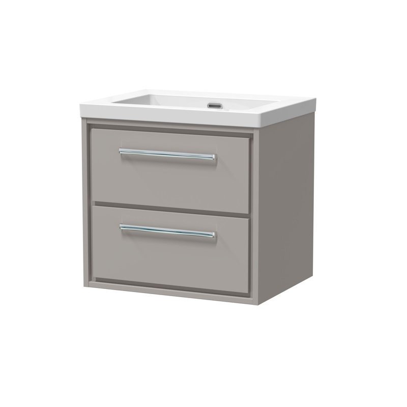 Hudson Reed Lille 600mm Fern Green 2 Drawer  Wall Hung Vanity Unit With Fireclay Basin, Pebble Grey, 61.3cm W