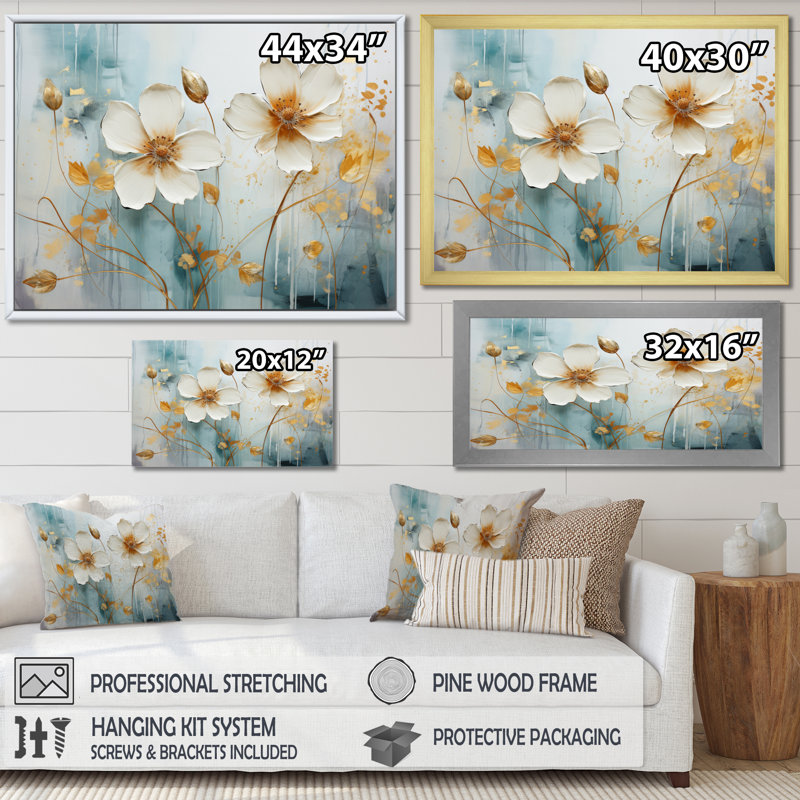 «White Yellow Botanical Fragments - Abstract Botanicals», reproduction d'art sur toile, H 30 po x l 40 po x P 1,5 po