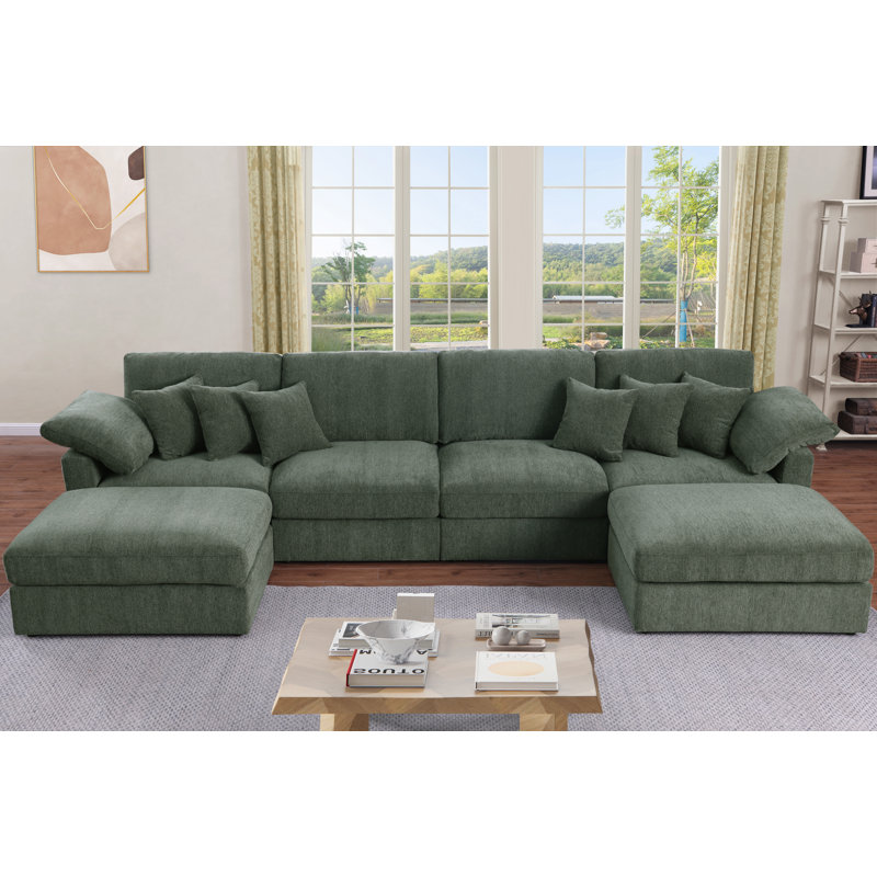 Canapé modulaire moderne en U / L 6 pièces de 146 po avec repose-pieds double amovible, Vert