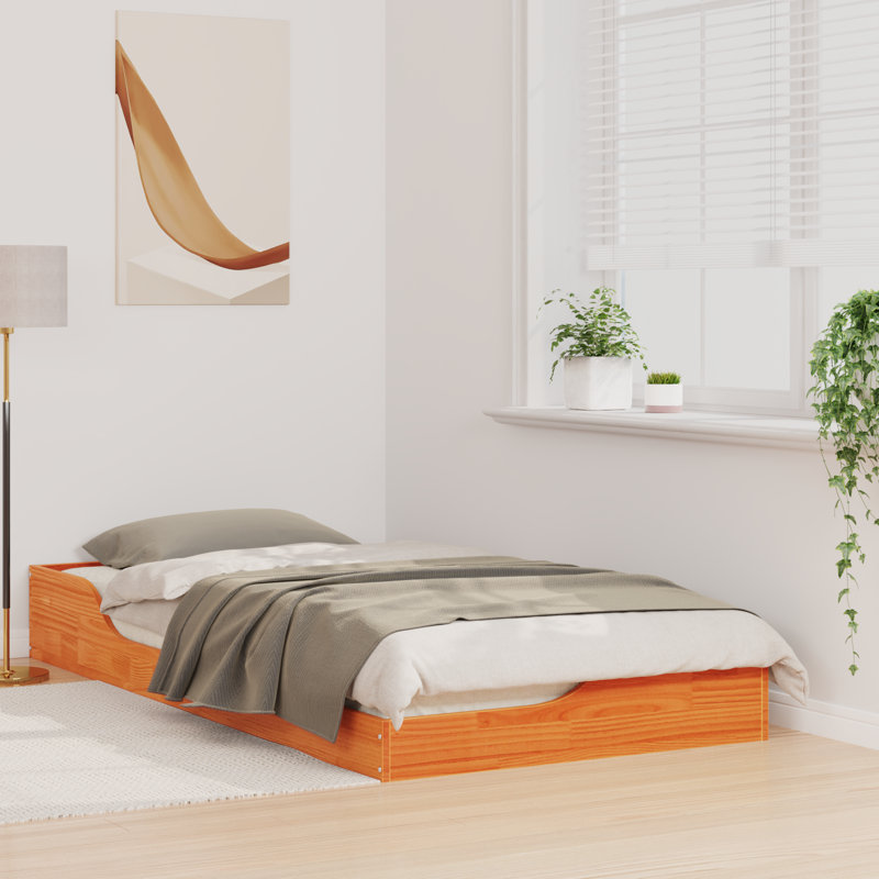 Floor Bed Frame Solid Pine Wood, 78.5cm x 193.5cm, Wax Brown