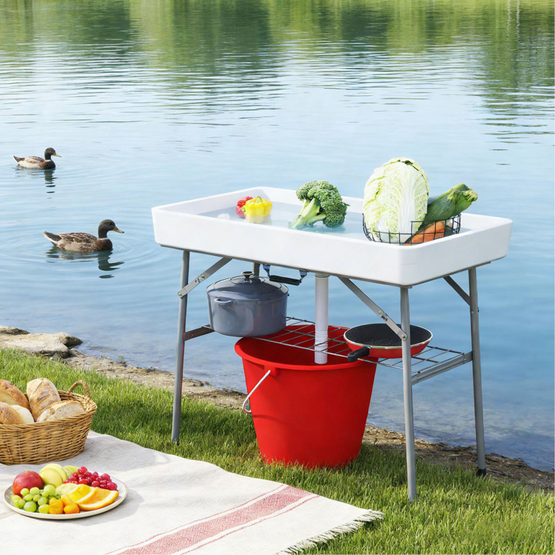 Refroidisseur de table d'extérieur, table de glacière pliante, Blanc