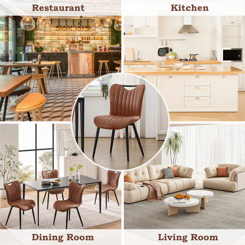 Modern Quilted Upholstered Dining Chairs Wingback Luxury Side Chairs With Metal Legs (Set of 6), Camel