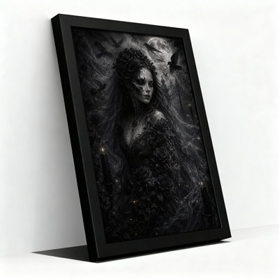 Art mural sur toile Halloween femme gothique avec tête de mort et roses noires