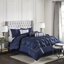 Magnifique literie grand bleu marine, 7 pièces avec édredon et coussins décoratifs
