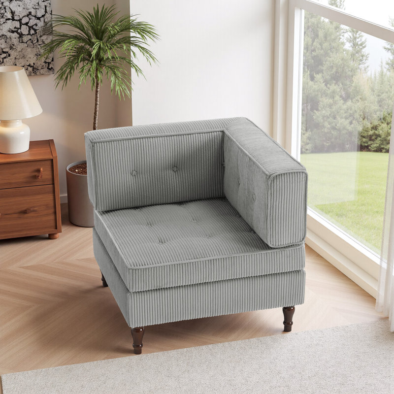 Fauteuil capitonné modulaire en velours côtelé, Gris clair