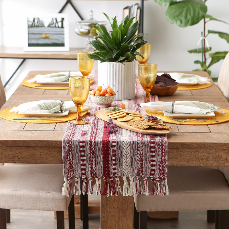 Elco Striped Table Runner, 15'' x 72'', Barn Red